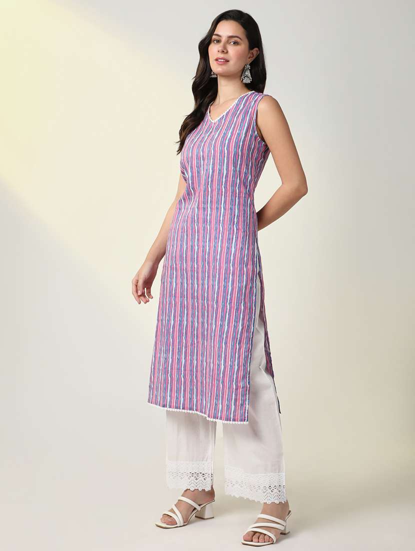 women printed v neck kurta pant set - 21598137 -  Standard Image - 2