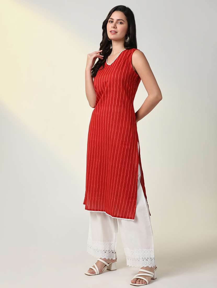 women stripes printed kurta pant set - 21598138 -  Standard Image - 2