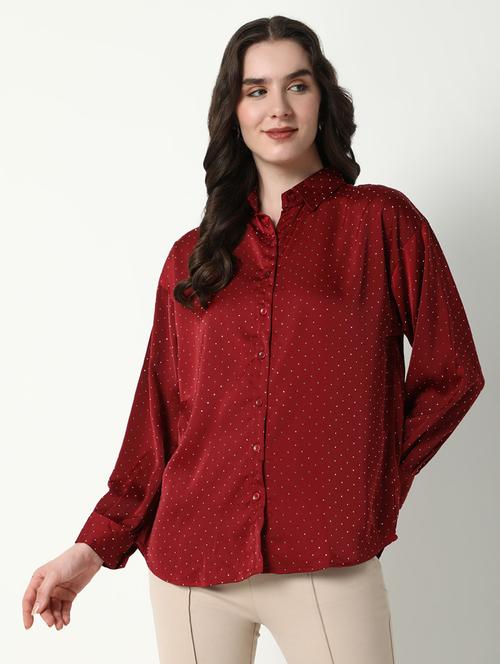 women polka doted collatred regular shirt - 21598143 -  Standard Image - 0