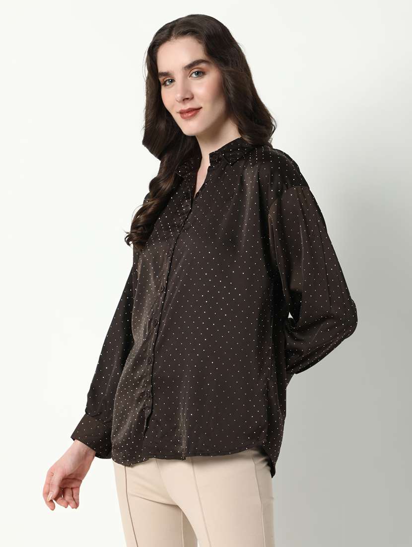 women brown polka dot printed regular shirt - 21598145 -  Standard Image - 2