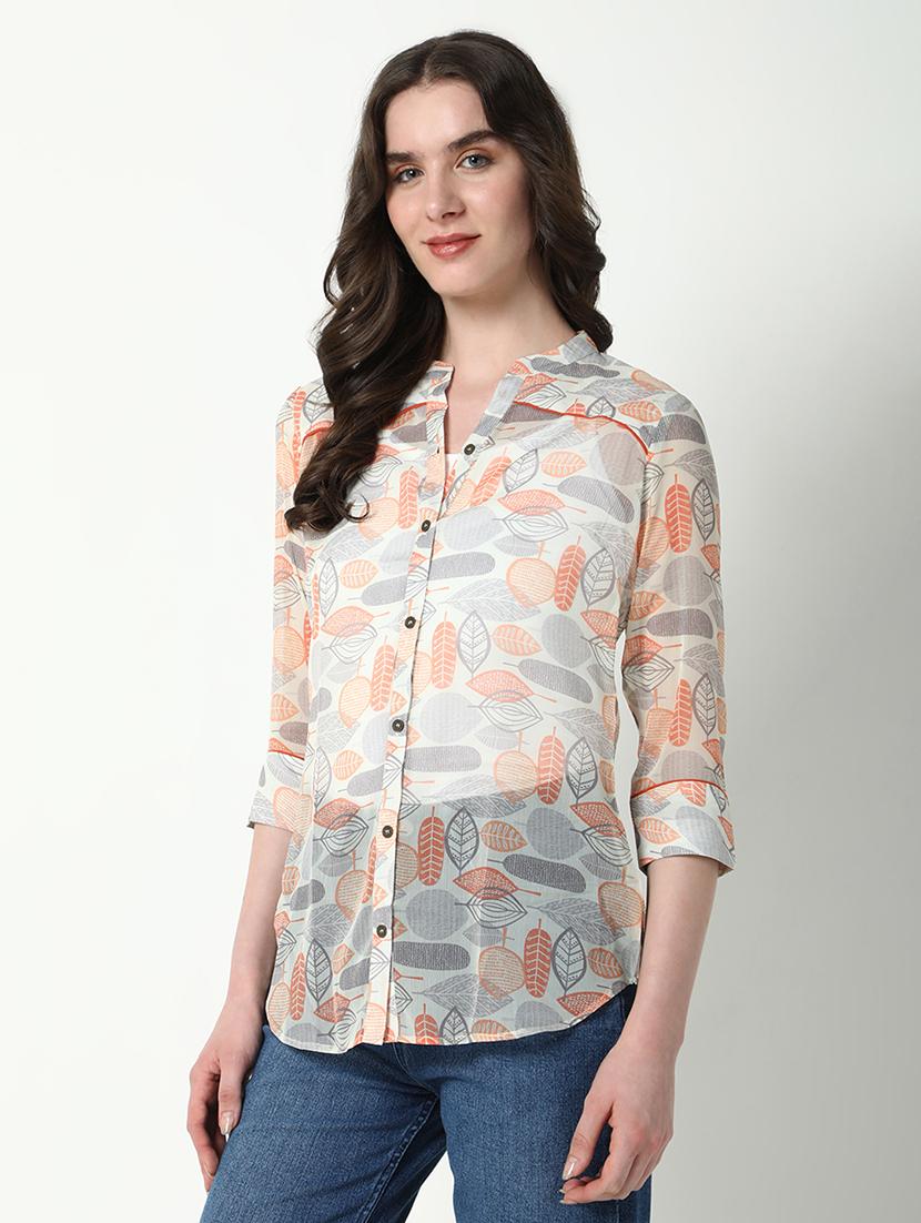 women printed three quarter sleeve shirt - 21598151 - Standard Image - 2