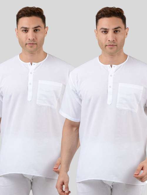 men pack of 2 solid short sleeves kurta with single pocket
