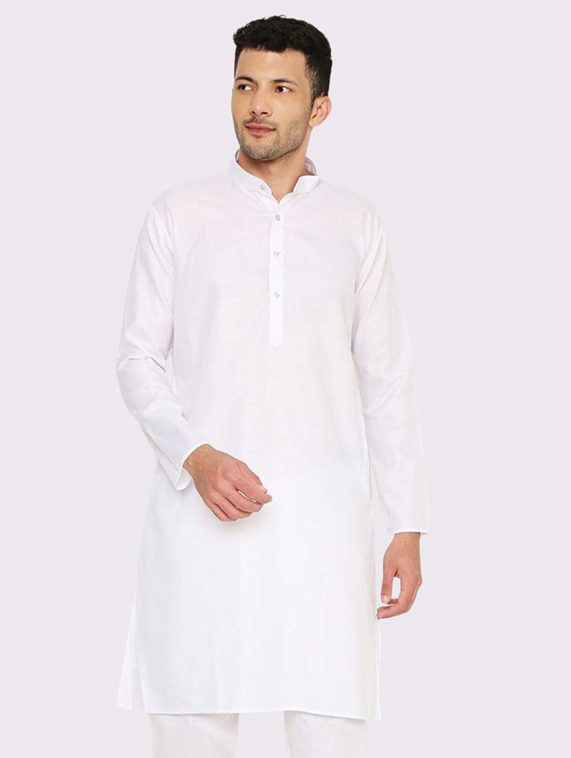 men solid mandarin neck long kurta