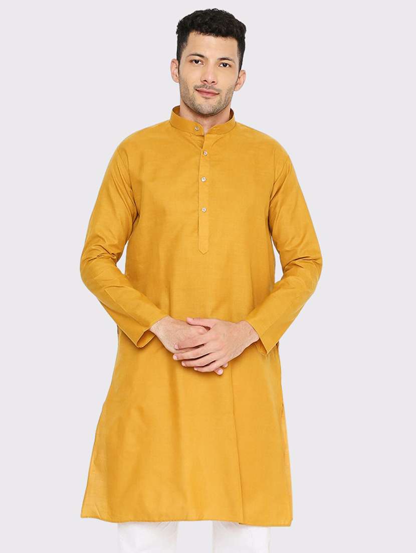 men solid mandarin neck long kurta