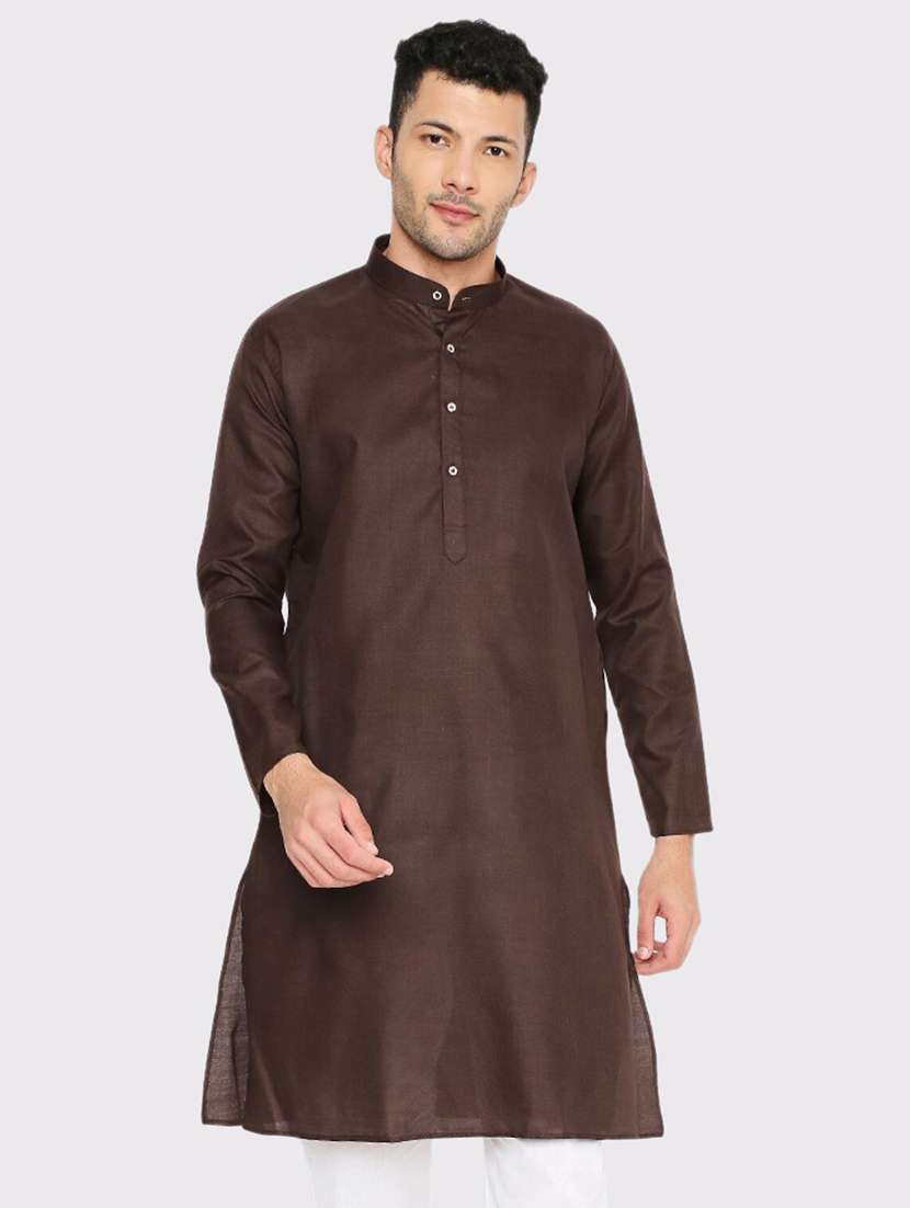 men solid mandarin neck long kurta - 21598178 -  Zoom Image - 0