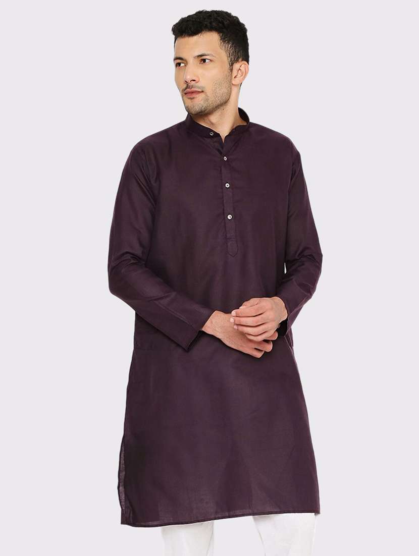 men solid mandarin neck long kurta