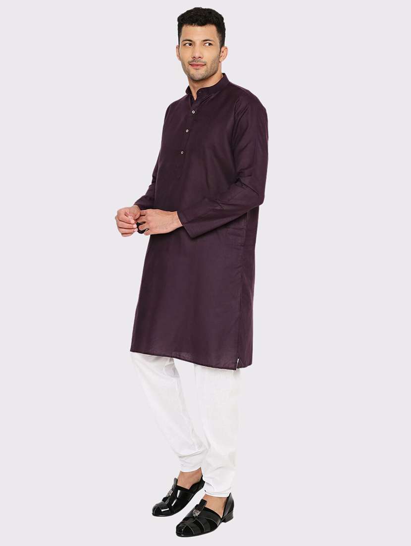 men solid mandarin neck long kurta - 21598182 -  Standard Image - 2