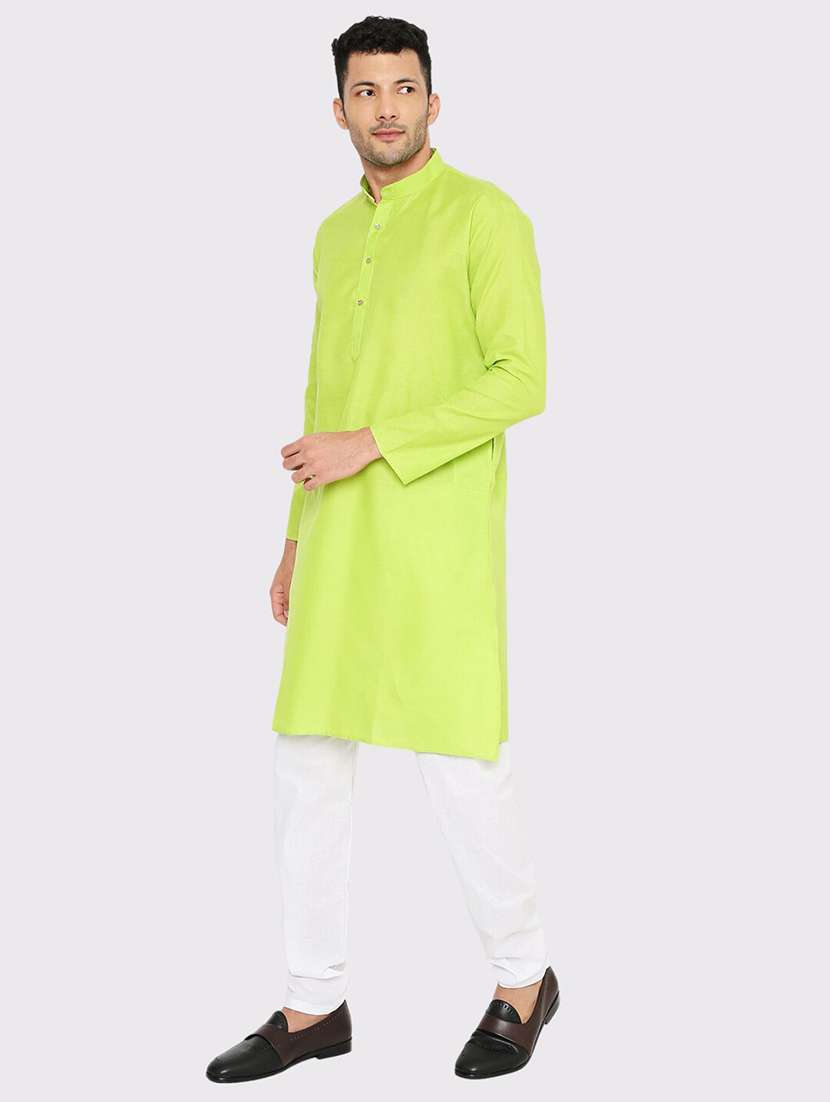 men solid mandarin neck long kurta - 21598187 - Standard Image - 2