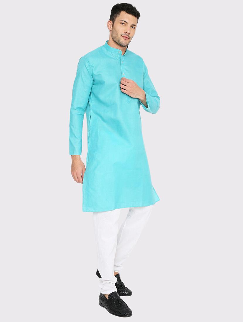 men solid mandarin neck long kurta - 21598190 - Standard Image - 2