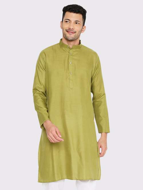 men solid mandarin neck long kurta - 21598192 -  Standard Image - 0