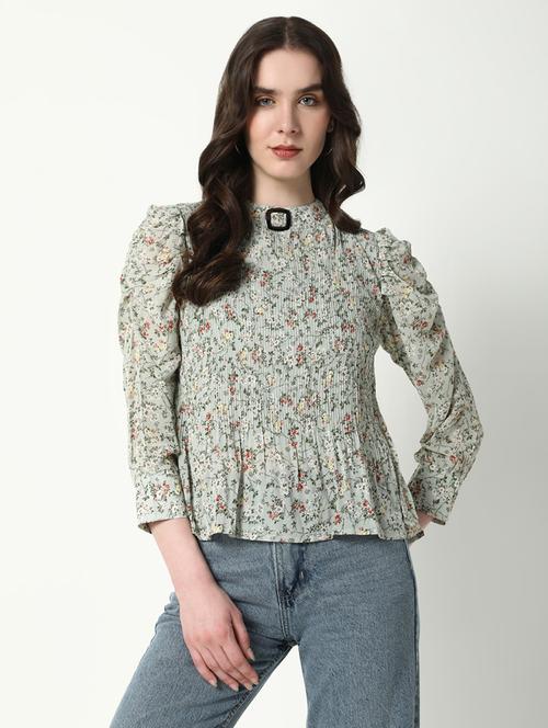 women floral print mock neck a-line top - 21598197 -  Standard Image - 0