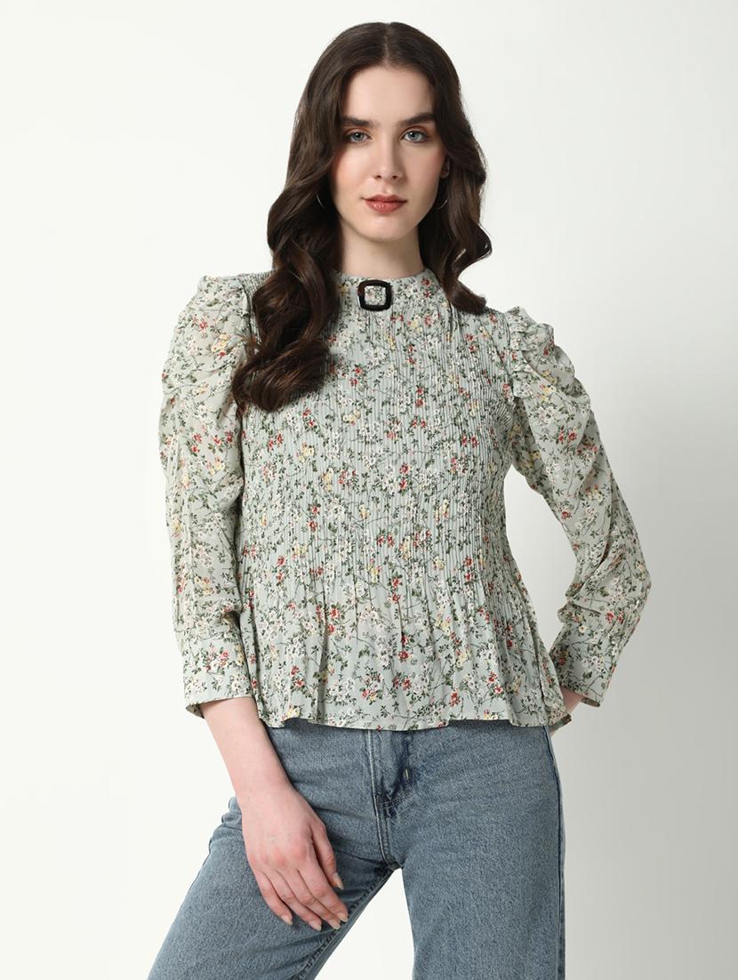 women floral print mock neck a-line top - 21598197 -  Zoom Image - 0