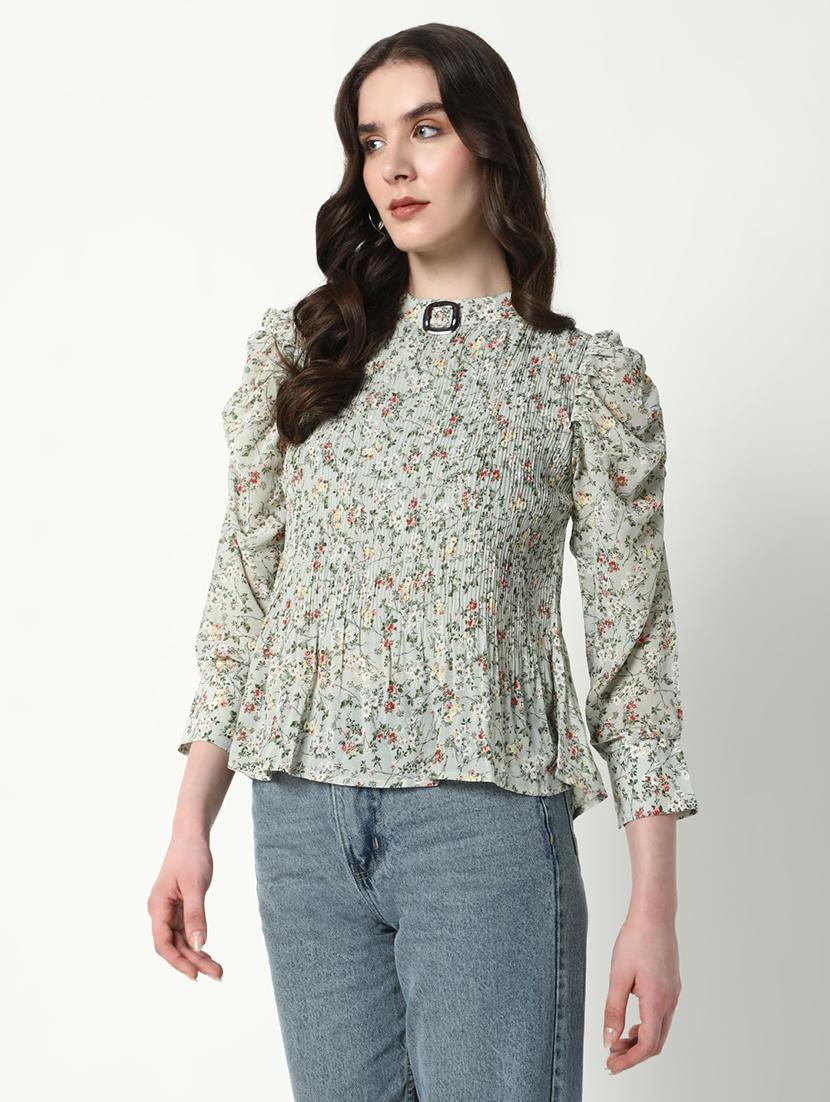 women floral print mock neck a-line top - 21598197 - Standard Image - 2