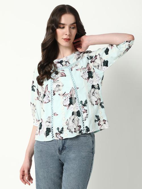 women floral print round neck a-line top - 21598199 - Standard Image - 0