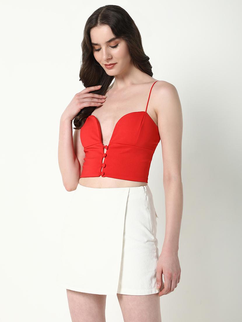 women red shoulder strap crop top - 21598202 - Standard Image - 2