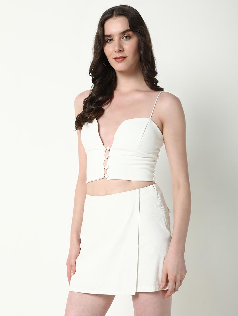 women solid shoulder strap crop top - 21598203 - Standard Image - 2