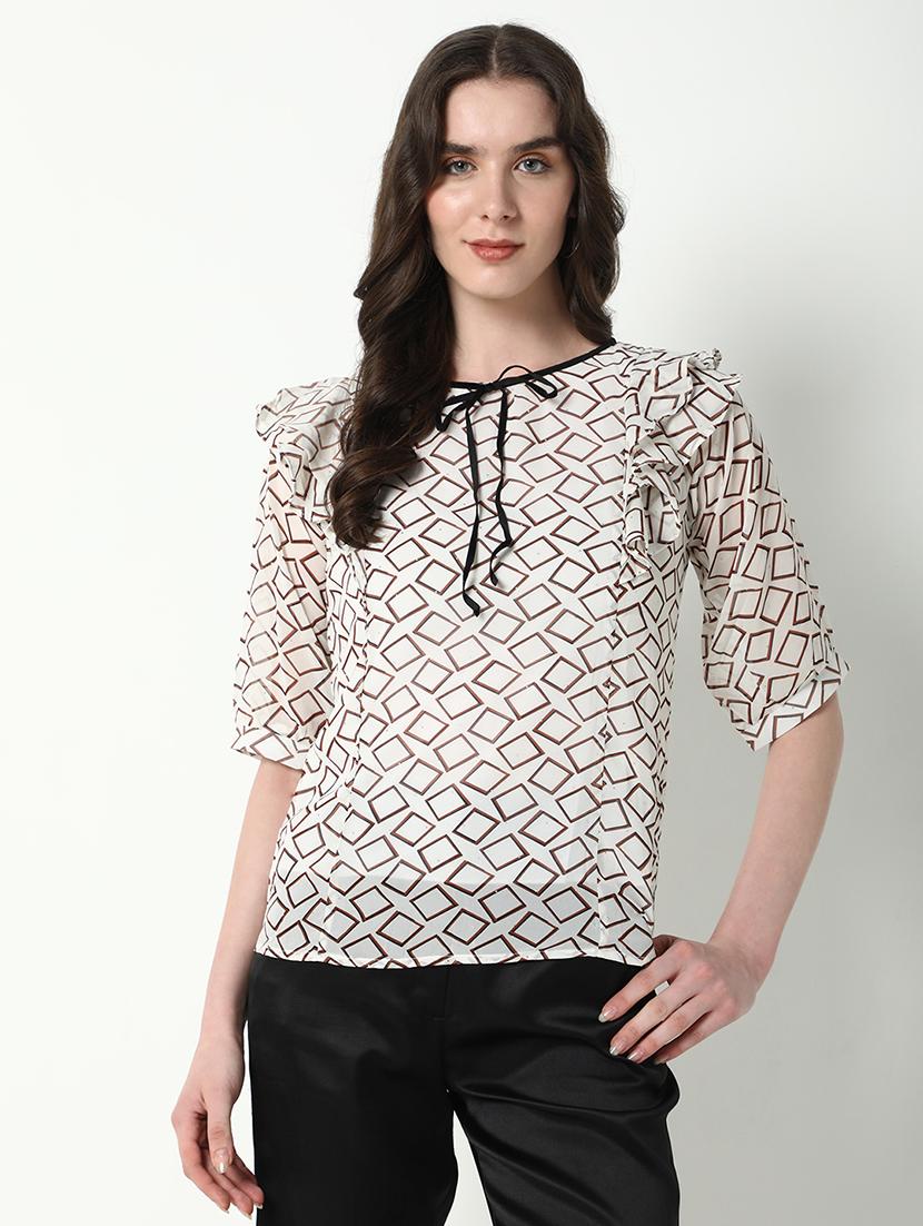 women geometric printed round neck top - 21598207 -  Zoom Image - 0
