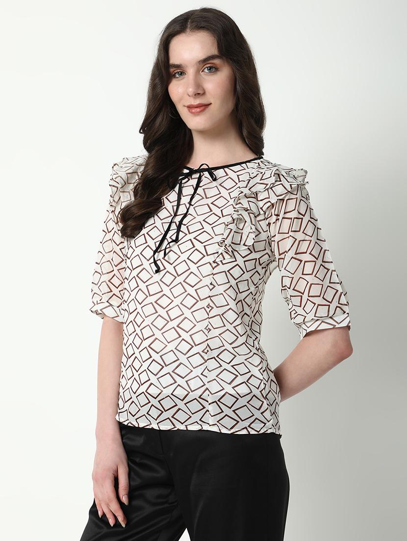 women geometric printed round neck top - 21598207 - Standard Image - 2