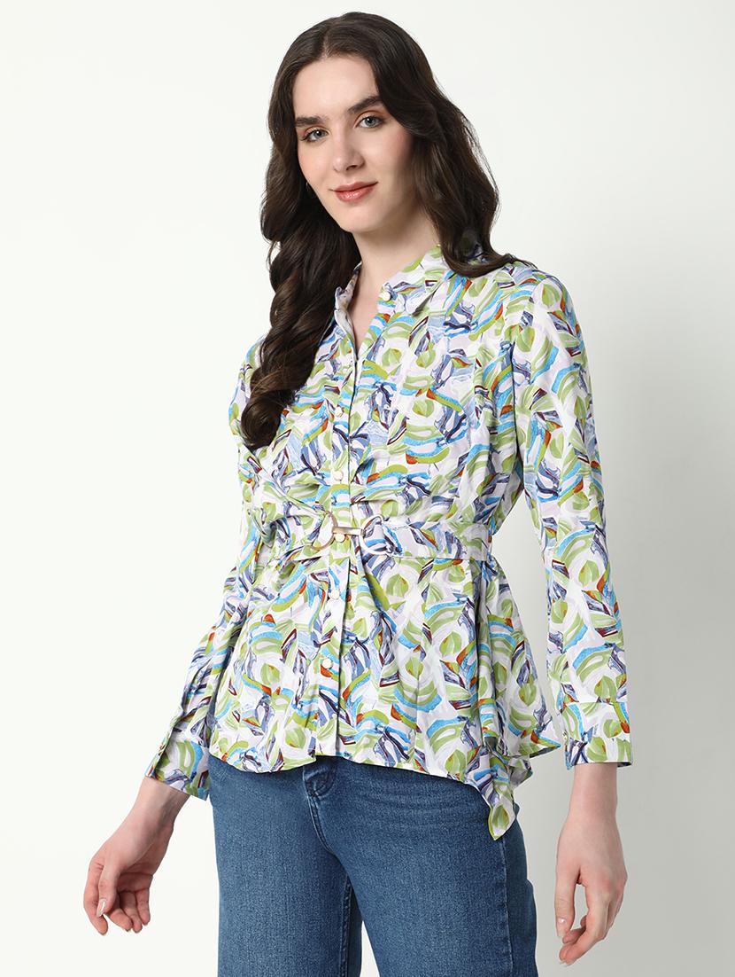 women printed collared a-line top - 21598210 - Standard Image - 2