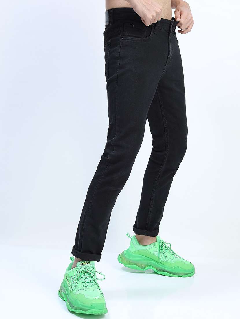 men plain slim fit mid rise jeans - 21598432 -  Standard Image - 2