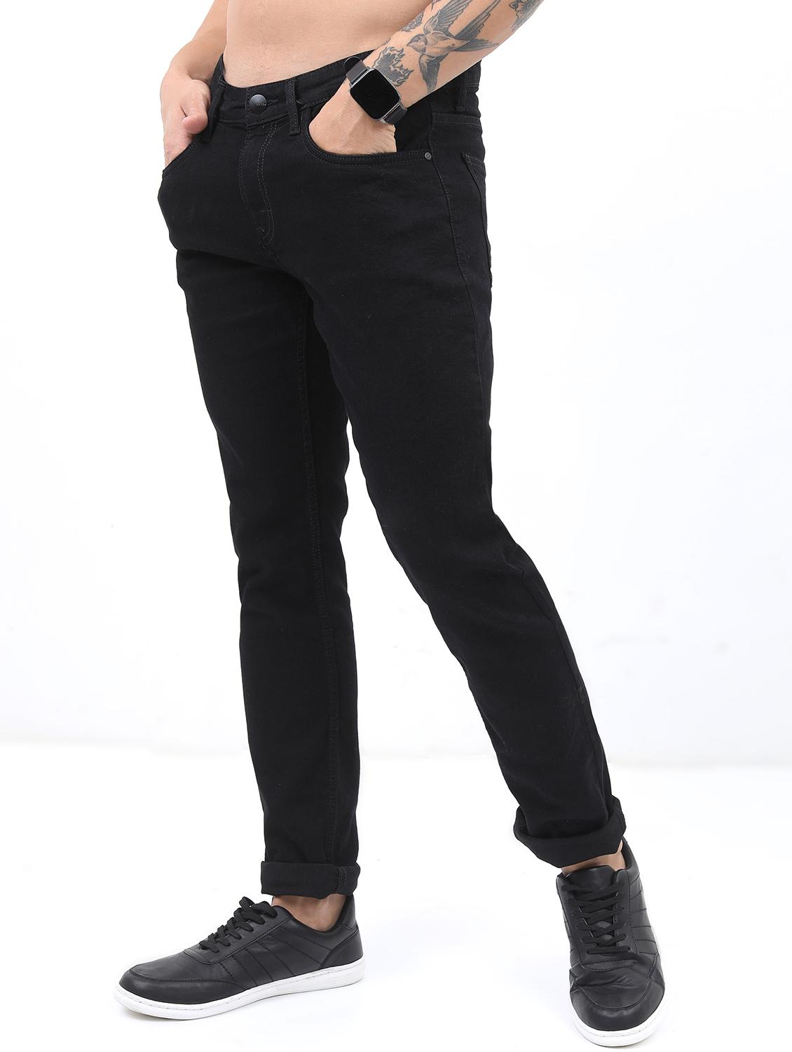 men plain slim fit mid rise jeans - 21598449 - Standard Image - 2