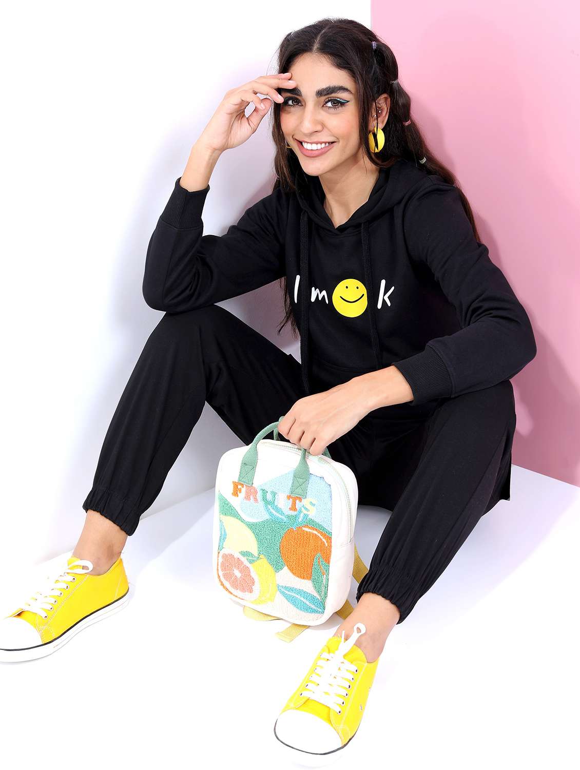 women black chest print sweatshirt - 21598460 -  Standard Image - 2