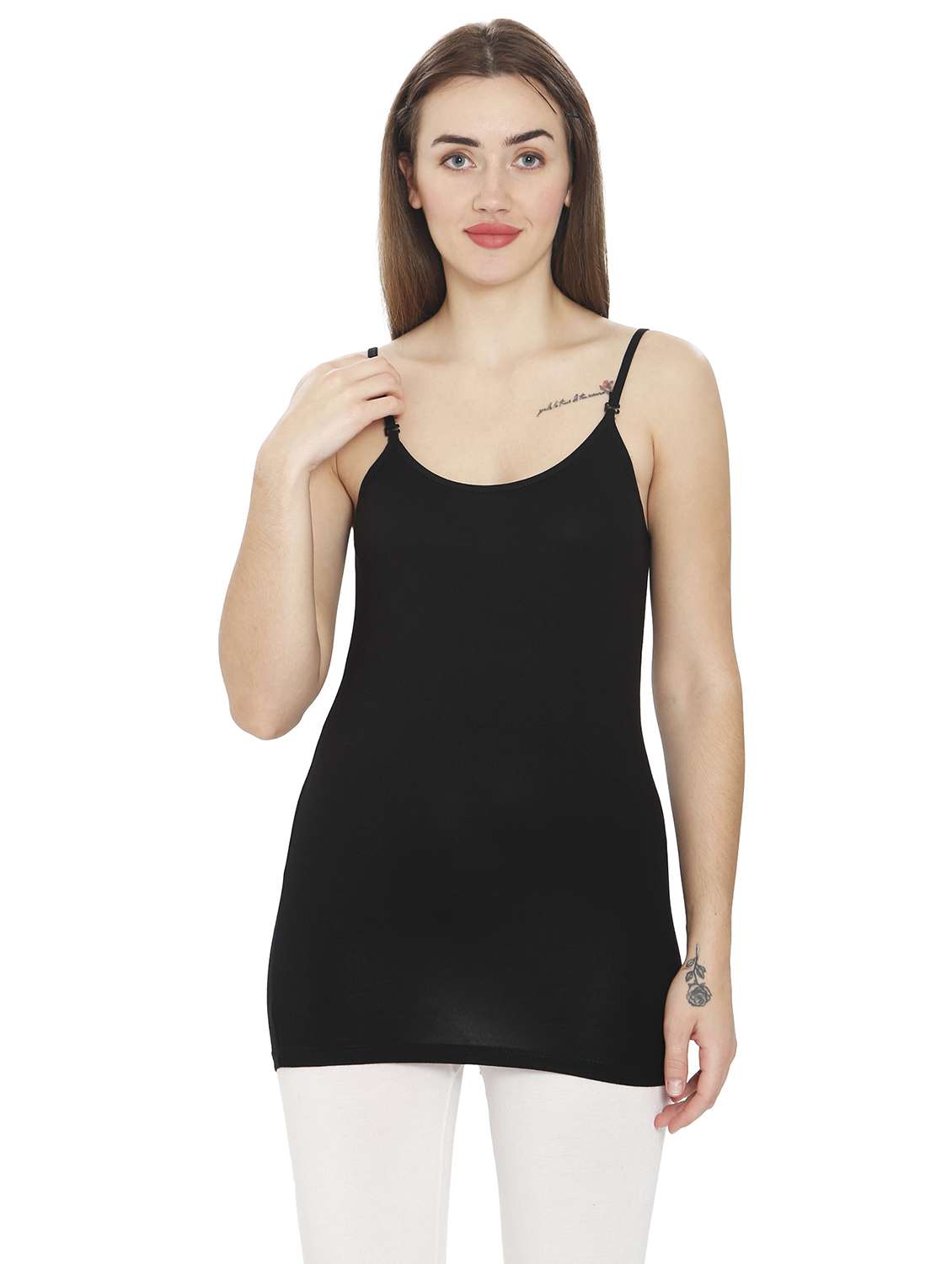 women black solid camisole