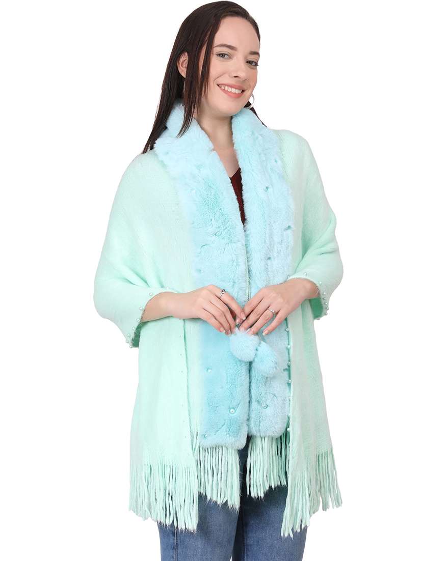 women solid woolen shawl with fringes - 21598872 - Standard Image - 2