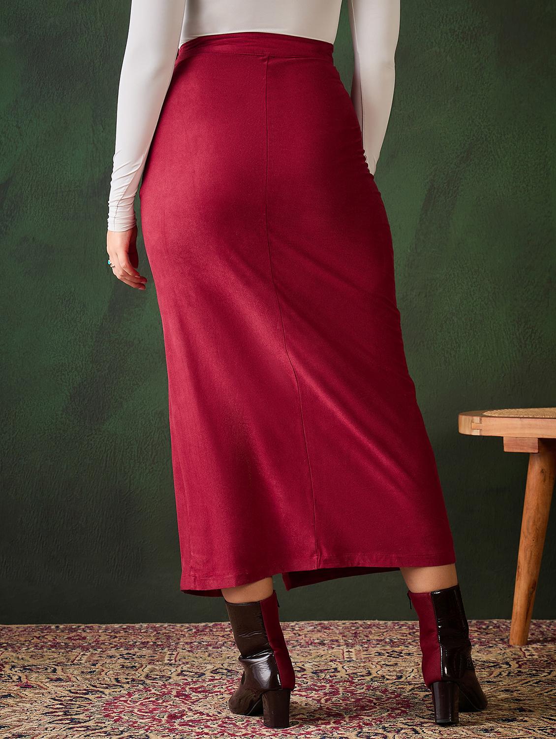 women maroon solid straight skirt - 21599026 - Standard Image - 2