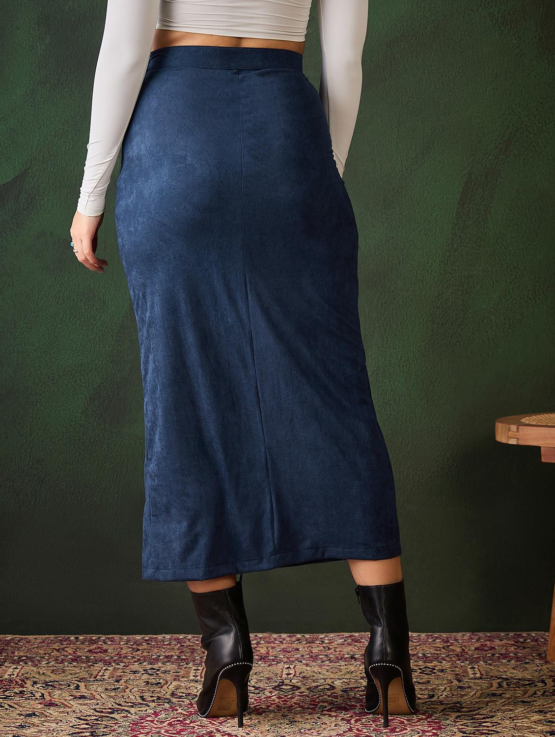 women blue solid straight skirt - 21599027 - Standard Image - 2