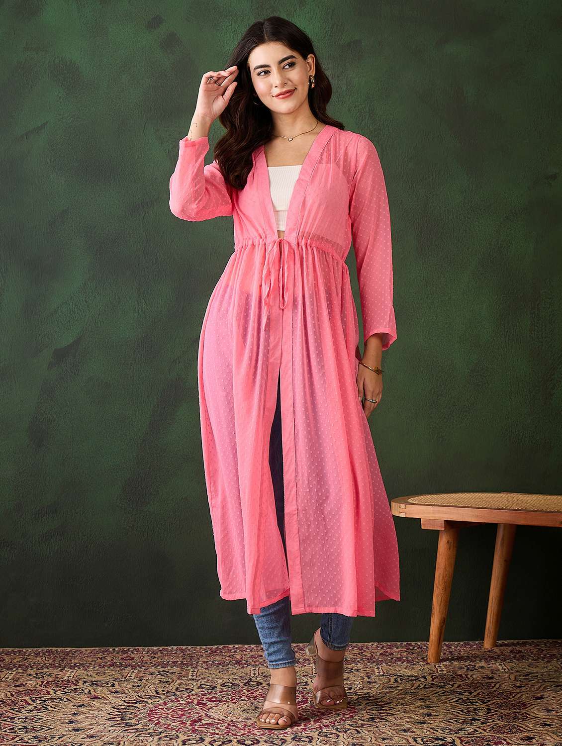 women self design long sleeves shrug