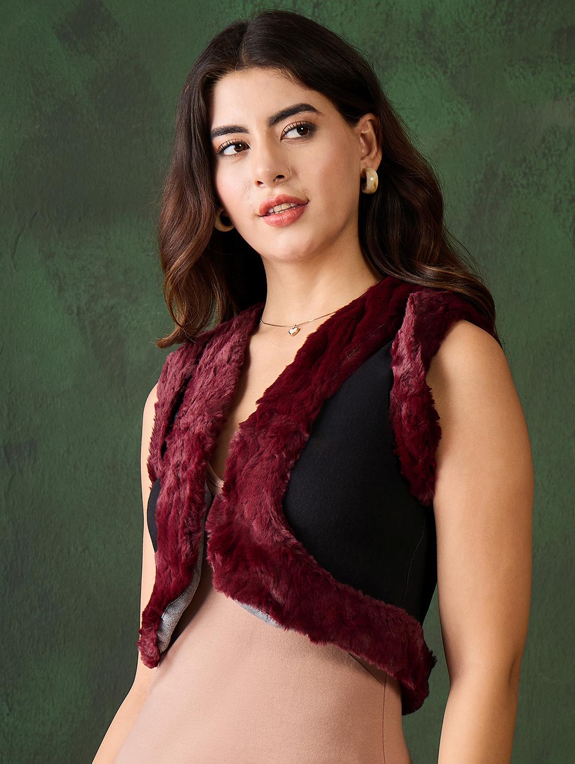 women solid detailed sleeveless shrug - 21599033 - Standard Image - 2