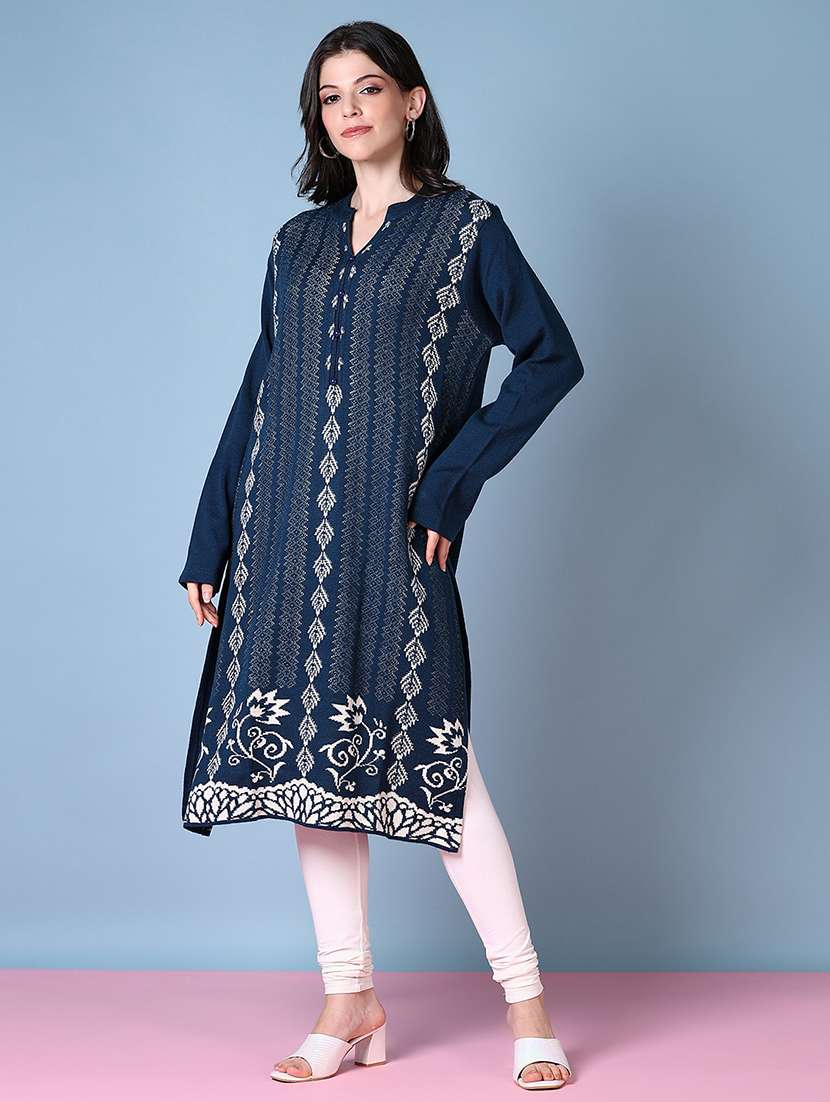 women mandarin neck woolen kurta - 21599057 -  Standard Image - 2