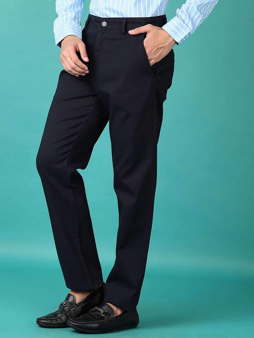 men navy blue solid chinos casual trouser - 21599090 -  Standard Image - 2