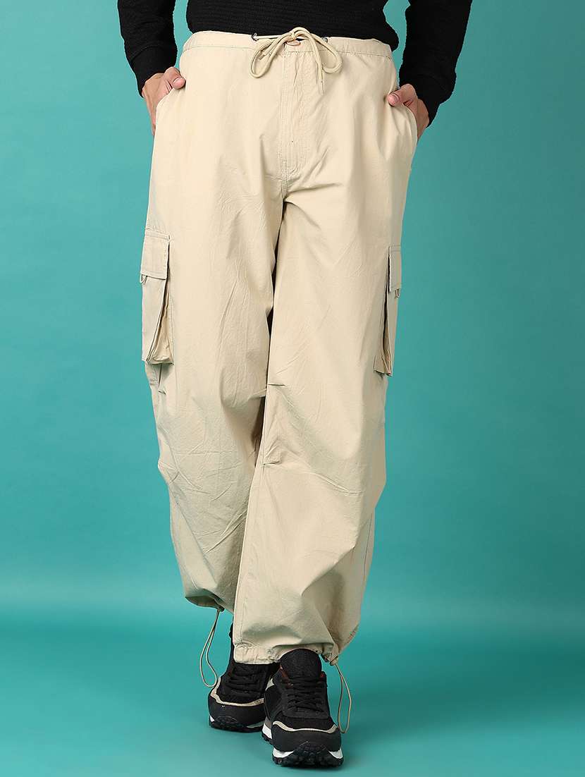 men beige solid cargo