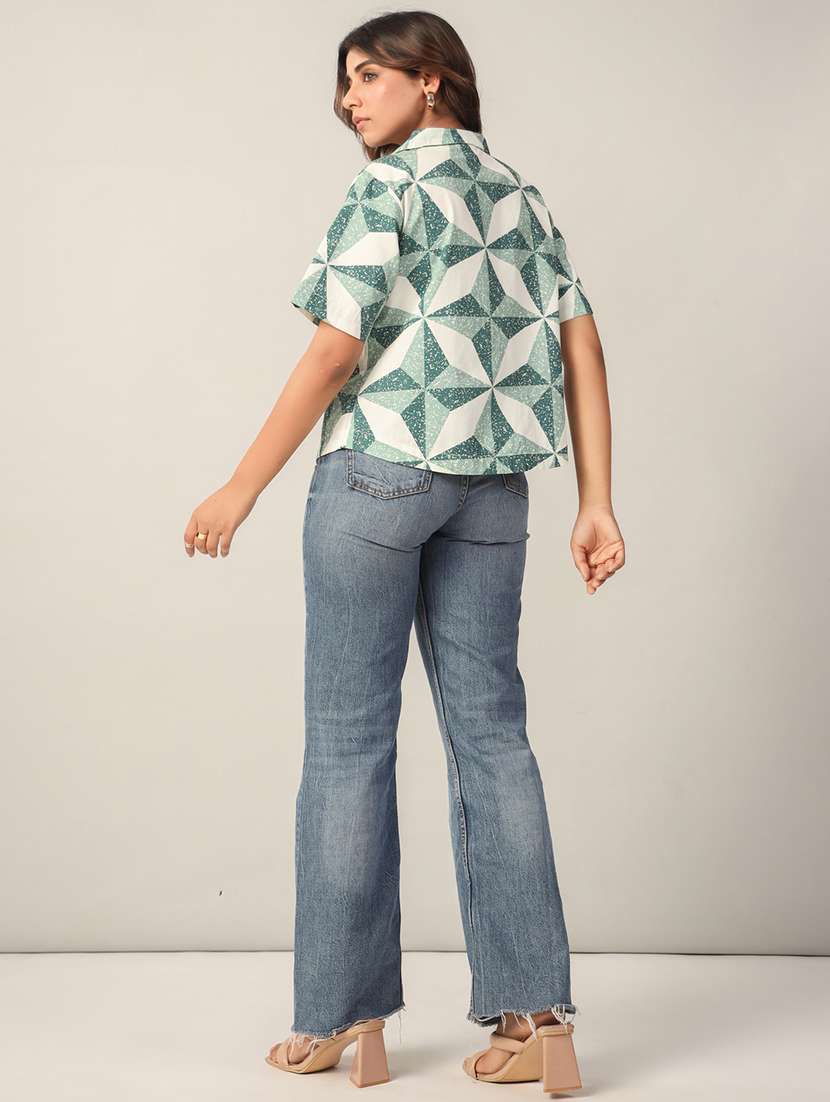 women printed short sleeves shirt style top - 21599389 -  Standard Image - 2