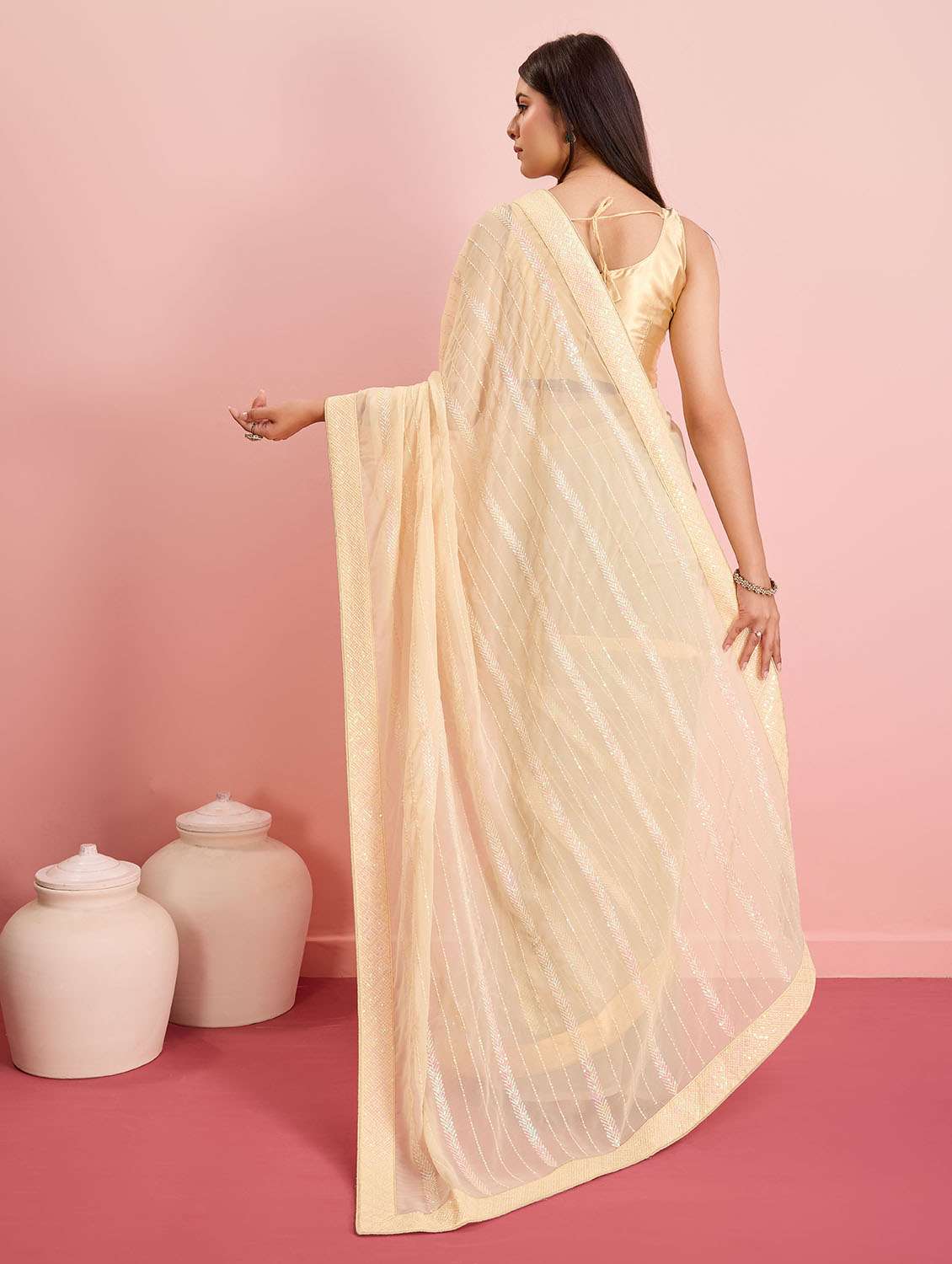 women solid with work ready to wear saree with blouse - 21599517 -  Standard Image - 2