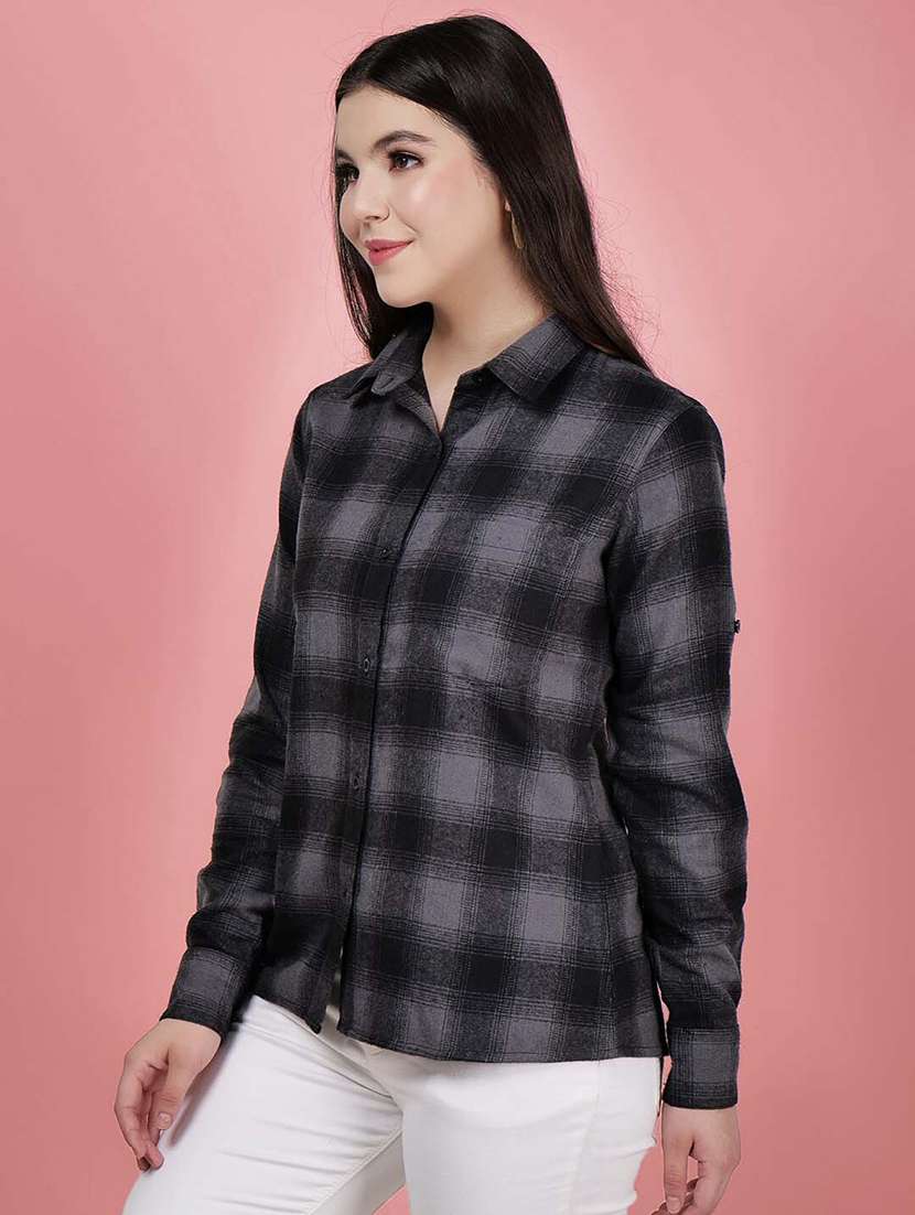 women checked printed collared shirt - 21599543 - Standard Image - 2