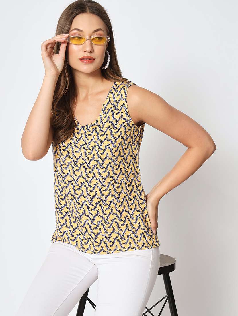 women printed v neck sleeveless top - 21599774 - Standard Image - 2