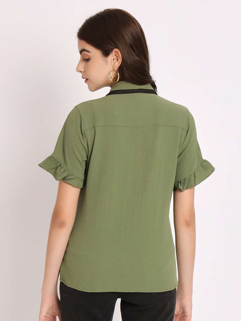 women solid short sleeve shirt - 21599930 - Standard Image - 2