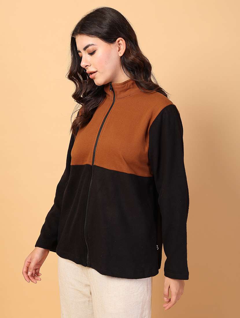 women stand collar color block sweatshirt - 21600081 -  Standard Image - 2