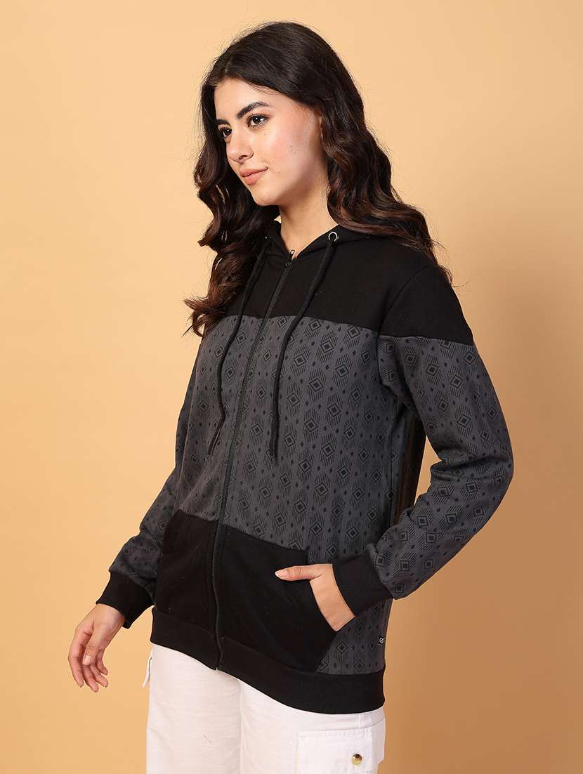 women hooded color block sweatshirt - 21600082 -  Standard Image - 2