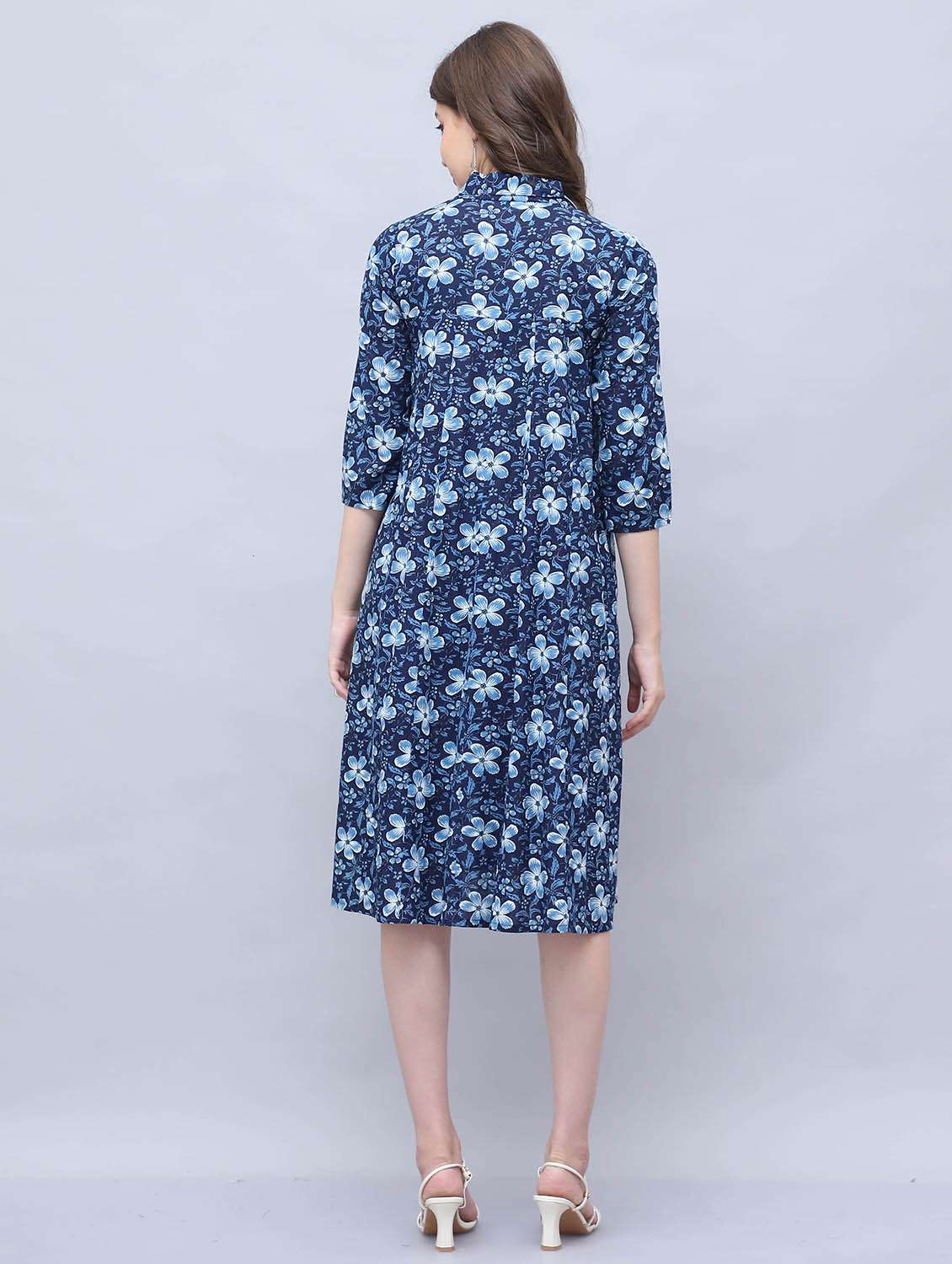 women navy blue floral printed a-line dress - 21600601 -  Standard Image - 2