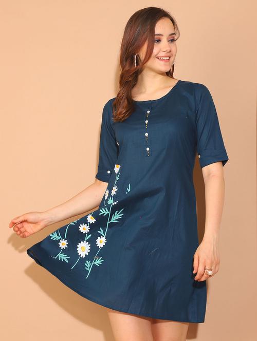 women navy blue floral printed a-line dress - 21600605 -  Standard Image - 0