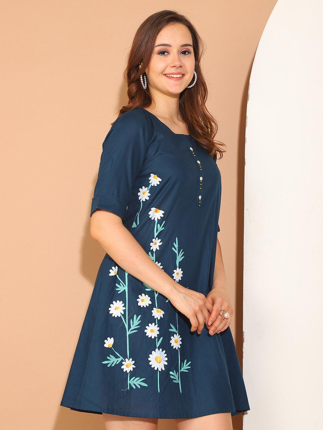 women navy blue floral printed a-line dress - 21600605 - Standard Image - 2