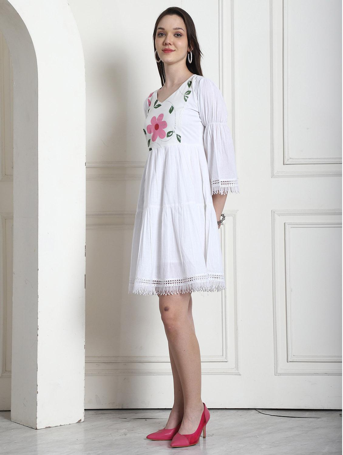women white floral printed tiered dress - 21600607 - Standard Image - 2