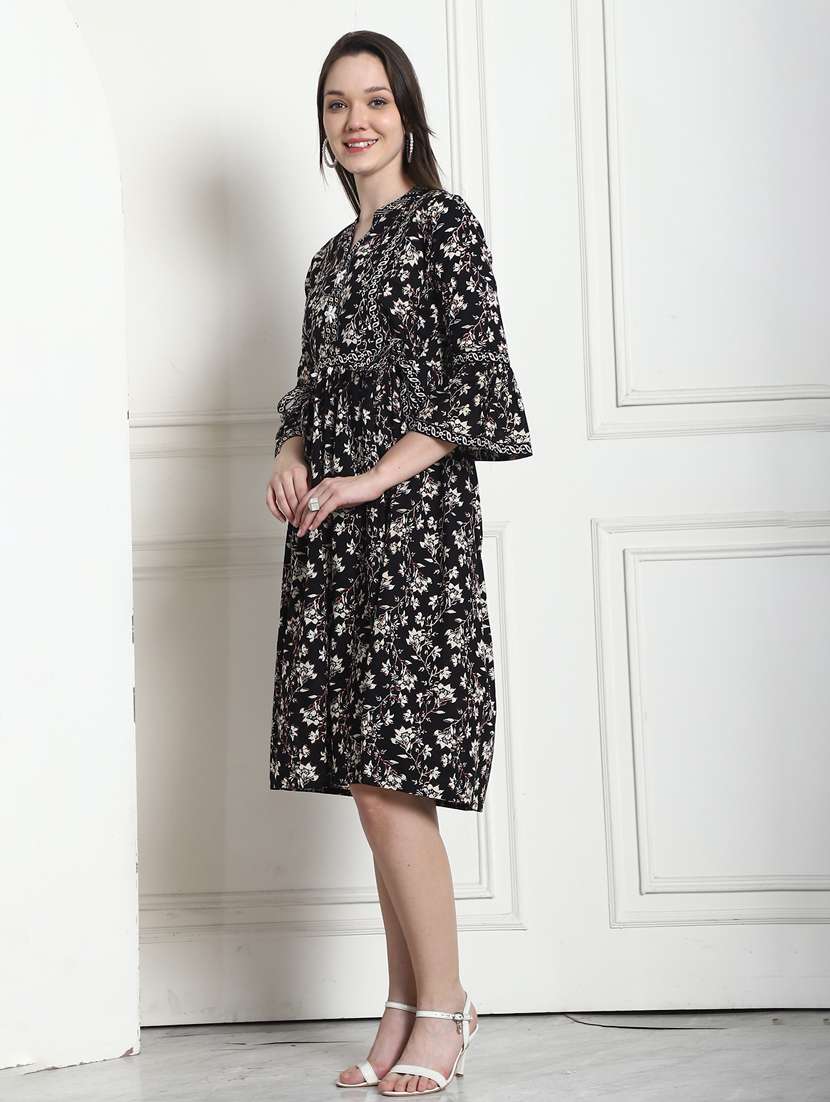 women black printed a-line dress - 21600608 - Standard Image - 2