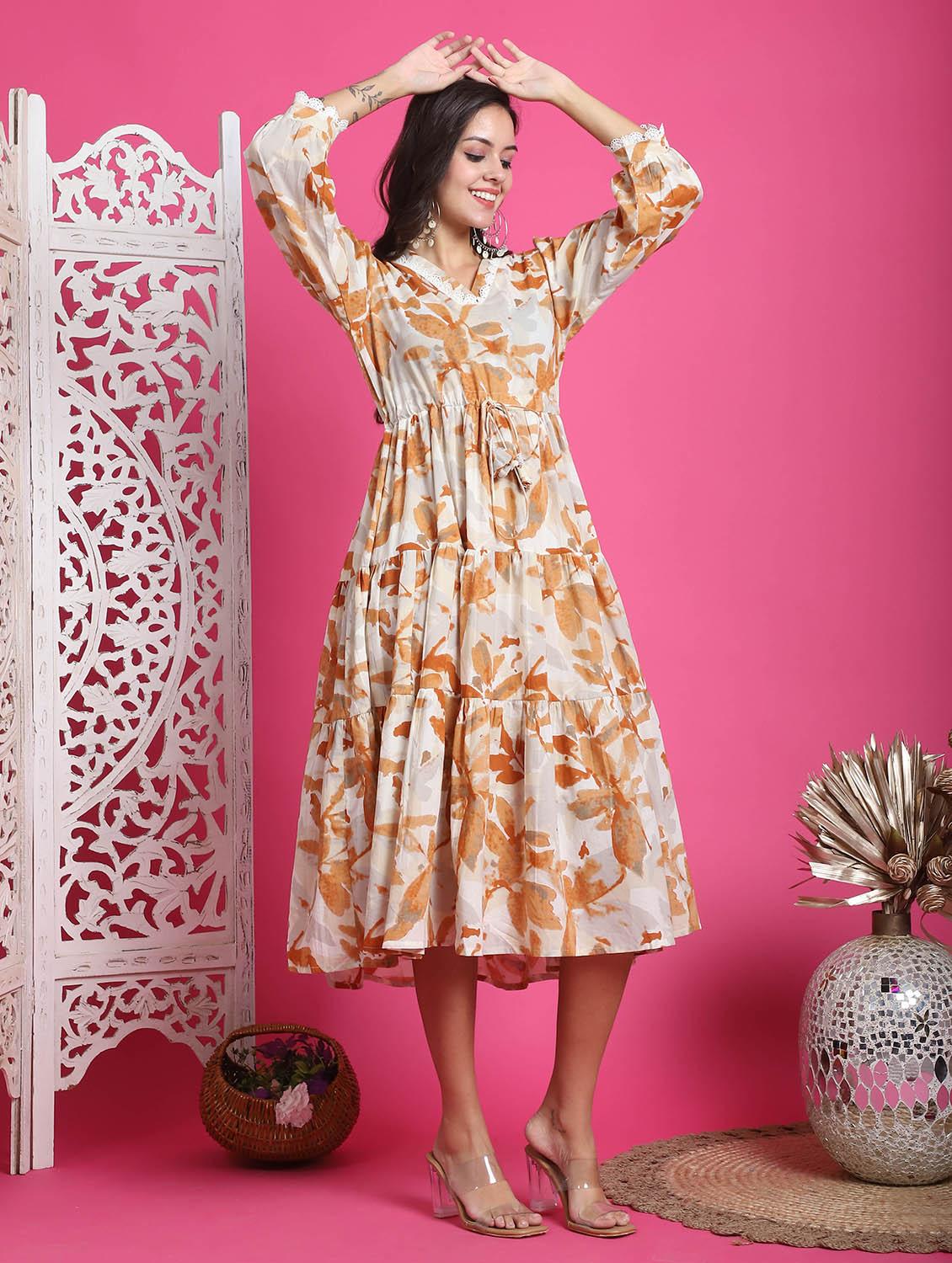 women white abstract printed tiered dress - 21600611 - Standard Image - 2