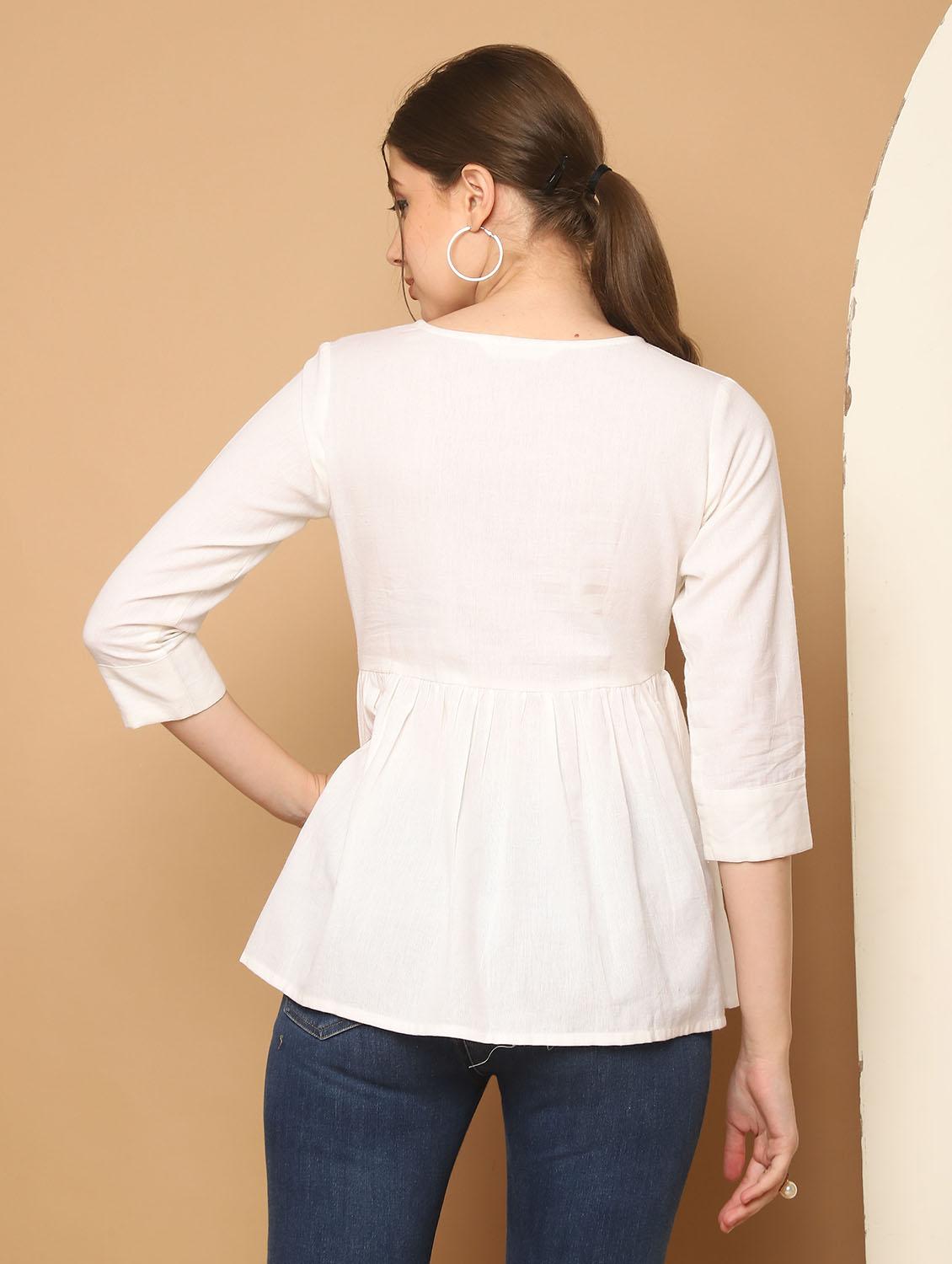 women embroidered three quarter sleeves peplum top - 21600631 - Standard Image - 2