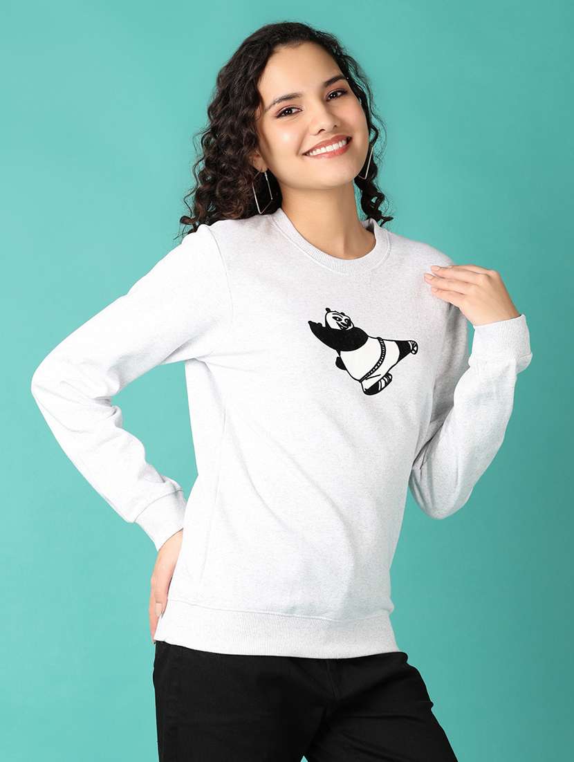 women grey melange front print sweatshirt - 21601059 -  Standard Image - 2